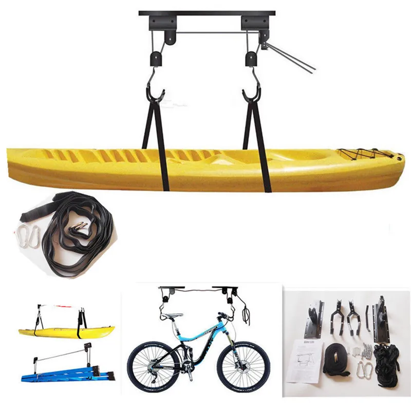

Kayak Hoist Canoe Boat Bike Lift Pulley System Garage Ceiling Storage Rack Bicycle Rack With 15M Rope Capacity Max Load 20KG New