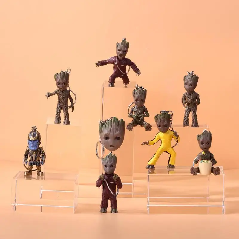 

Baby Groot Action Figures Toy Key Chain Home Ornament Cute Model Toy for Kid Cartoon Tree Man Keychain Car Hanging Decor Keyring