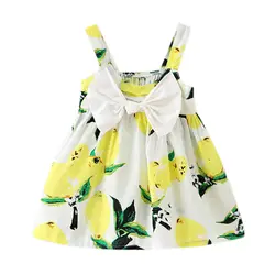 Летнее платье для маленьких девочек милое летнее платье с цветочным принтом и бантом без рукавов с принтом лимона для маленьких девочек
