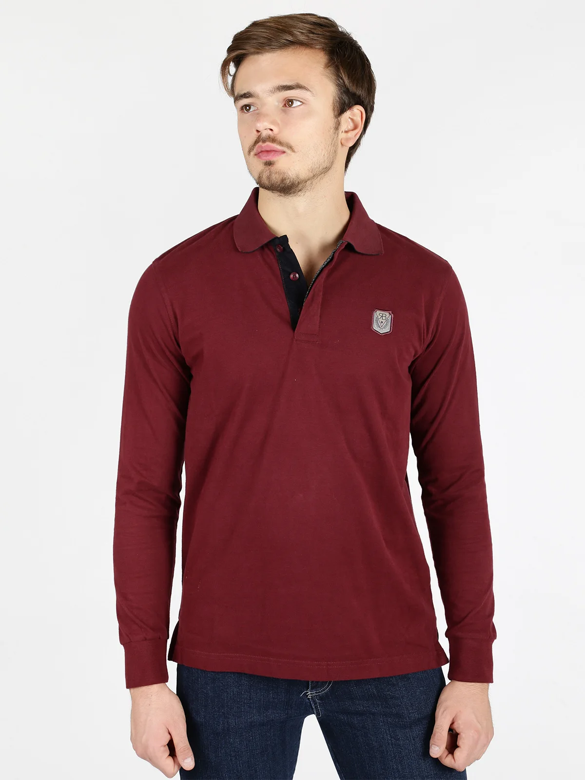 Polo long sleeved cotton Burgundyin Polo from Men's Clothing on