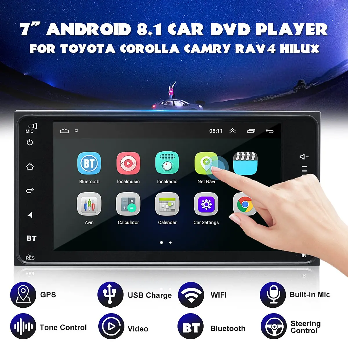 

7" 2 Din Android 8.1 Car DVD Player Navigation WIFI GPS Stereo bluetooth Radio Indash For Toyota Corolla Hilux RAV4