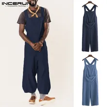 INCERUN джинсовый комбинезон для мужчин комбинезоны для малышек карманы бретели нижнего белья широкие брюки Свободные Твердые Уличная