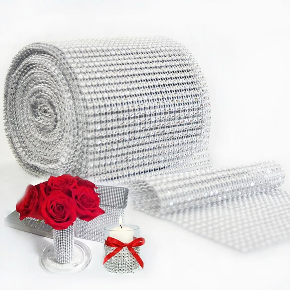 

1 Yard/90cm Bling Diamond Mesh Wrap Ribbon Marriage Wedding Decorations Silver Rhinestone For Wedding Party Supplies