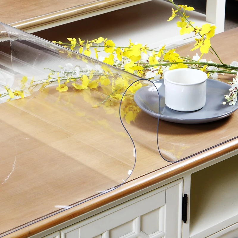 

home kitchen floral anti scald waterproof soft glass Dining crystal transparent rectangular PVC placemat mat table cloth cover