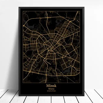 

Minsk Belarus city map Black and Gold City Map Modern City Canvas Art Print Wall Pictures for Living Room No Frame