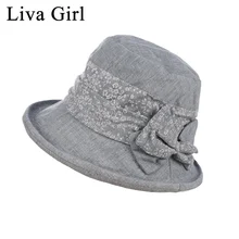 Liva девушка бренд женская панама хлопок с бантом напечатаны рыболовные кепки элегантные женские уличные летние пляжные складные шапки для рыбака