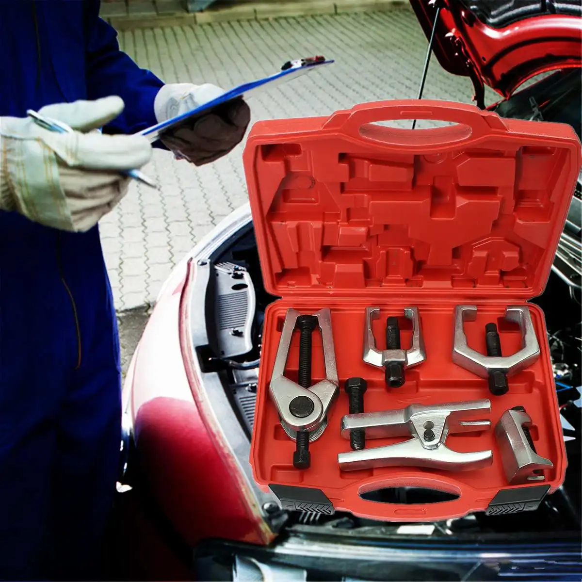 

5 in 1 Front End Service Tool Kit Removers Press Type Ball Joint Tie Rod Pitman Arm Puller Ball Joint Separator Car Repair Tools