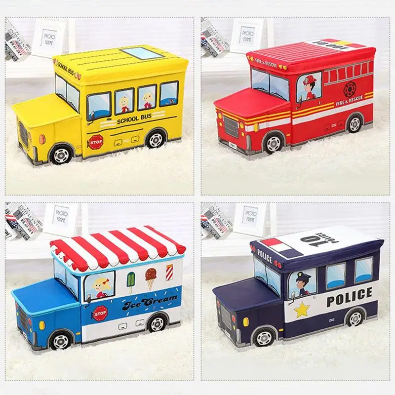

Storage Stool Cartoon Pattern Toy Storage Box Portable Foldable Car Shaped Storage Box Storing Stool Waterproof Organizer