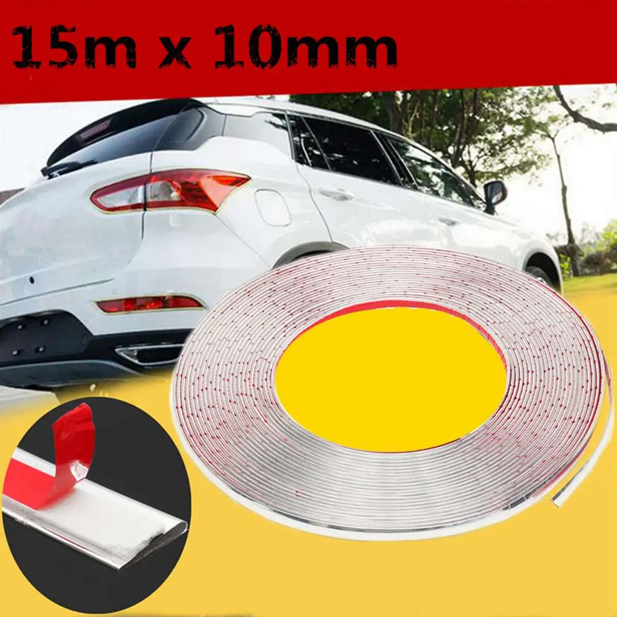 

10mmx15m Silver Car Chrome Styling Decoration Moulding Trim Strip Self Adhesive