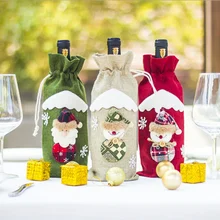 Новое рождественское красное вино бутылки крышка сумки с Санта Клаусом и снеговиком дерево ужин вечерние подарок декор бутылки вина охватывает