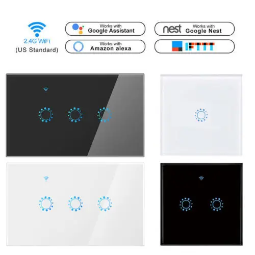 

1/2/3 Gang Smart Home WiFi Touch Light Wall Switch Panel For Alexa / Google Home