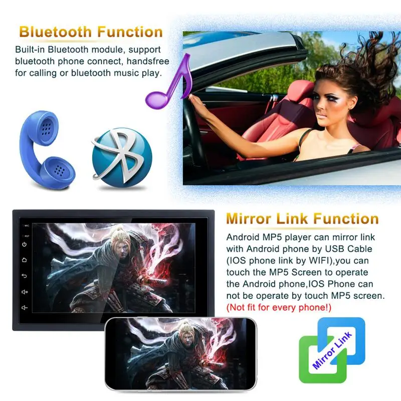 

7 Inch 2DIN Universal Android 8.1 Car Multimedia WIFI Player GPS Navigator HD Reversing Audio And Video Mobile Phone Interconnec