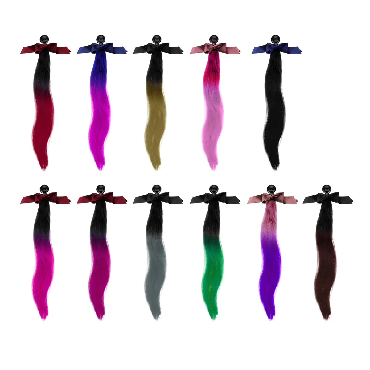 

24" Motorcycle Bike Gradient Ramp Helmet Horn Sucker Removable Braid Pigtail Ponytail
