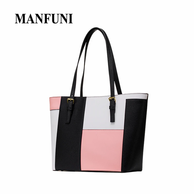 

2018 Fashion Women Bag PU Leather Handbag Large Capacity Panelled Luxury Handbags Tote Bag For Females Brand Shoulder Bag Ladies