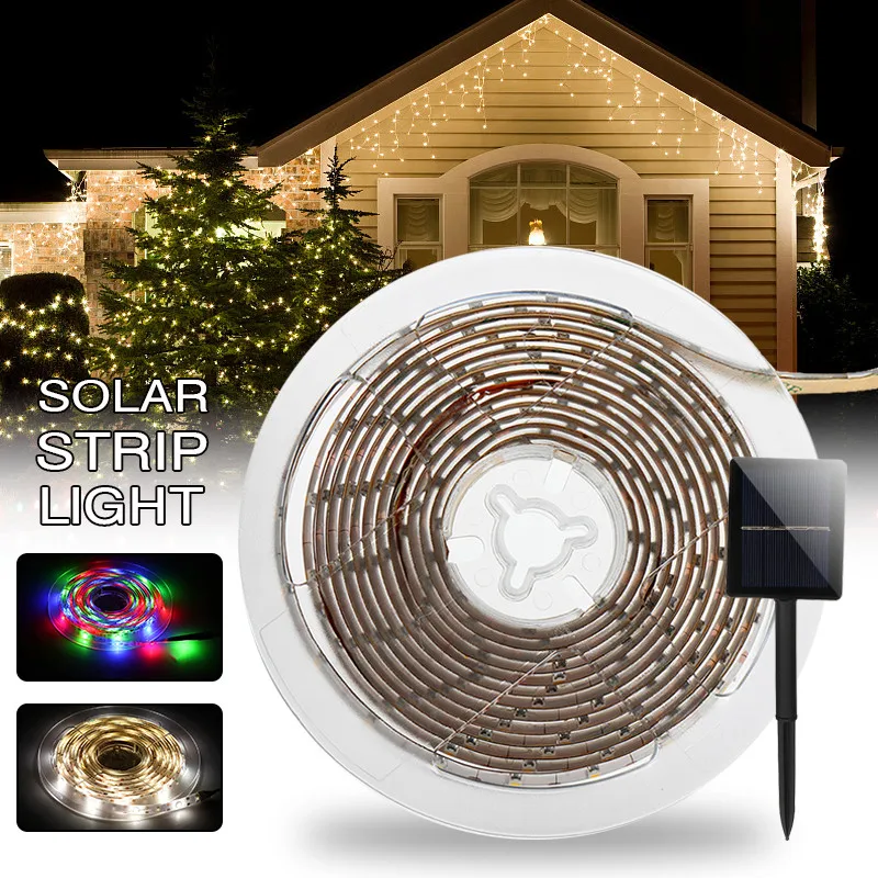 Высокое качество 300 см SMD2835 Светодиодные ленты фонари на солнечных батареях RGB/теплый белый 8 режимов Водонепроницаемый светодио дный