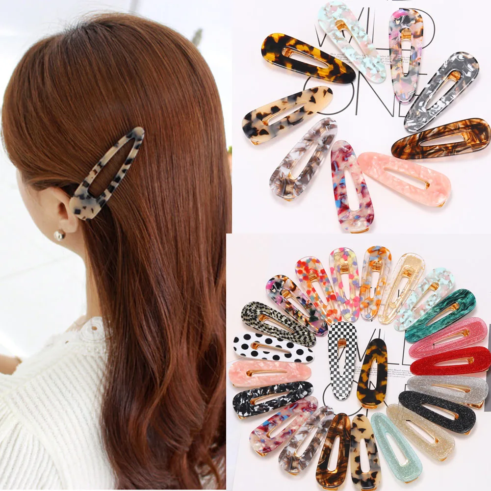 

New Fashion Geometric Acetate Water Drop Shape Hair Clips Girls Women Gold Powder Leopard Dots Jelly Hairpins Barrettes Headwear