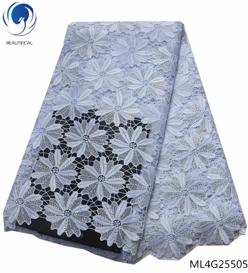 

BEAUTIFICAL african lace fabric white guipure lace fabric 2019 flowers patterns rhinestones lace fabric high quality ML4G255