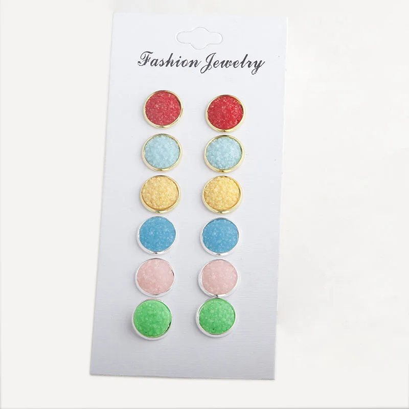 

Korean Fashion Drusy Stud Earrings 6 pair Pack Set Earing for Women 12mm Mixed Color Anti allergy Earrings Simple Jewelry aretes