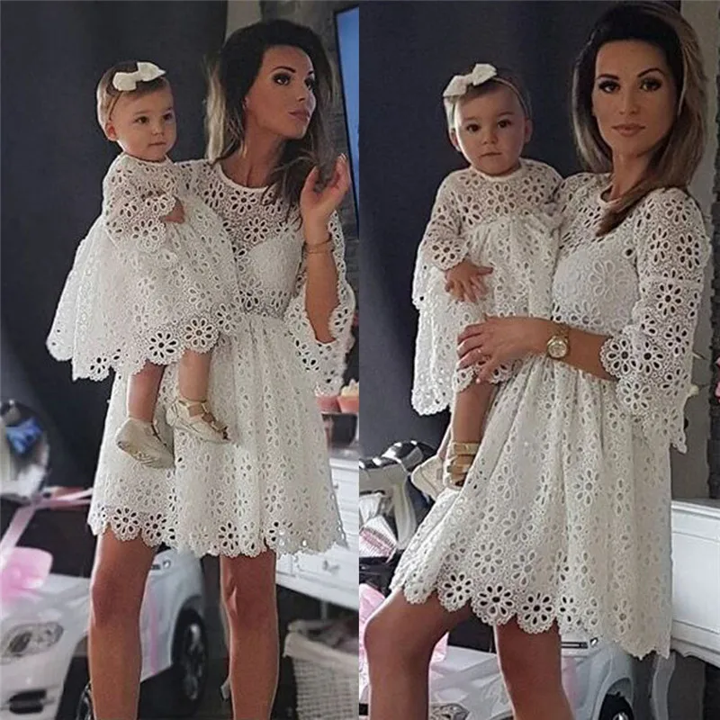 

Women Floral Hollow Out Lace Long Sleeve Ruffles Dress Princess Wedding Party Dresses Prom Sundress Ladies Fashion Outfits