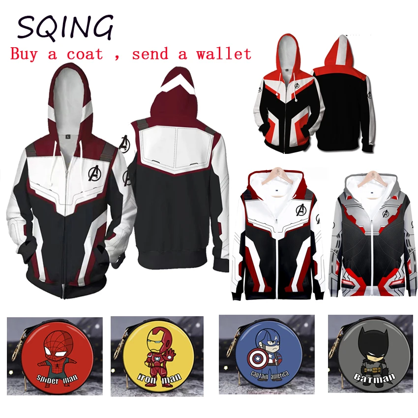 SQING Anime Cosplay Avengers Endgame Quantum Realm Superhero Iron Man Coat Men Women Kids Match Wallet Hoodie Cosplay Costumes