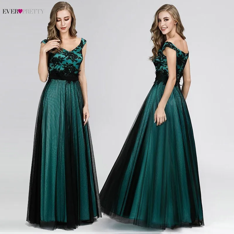 

Elegant Evening Dresses Long Ever Pretty Appliques V-Neck Sleeveless Lace Sexy Satin Dresses 2019 Cheap Women Formal Party Gowns
