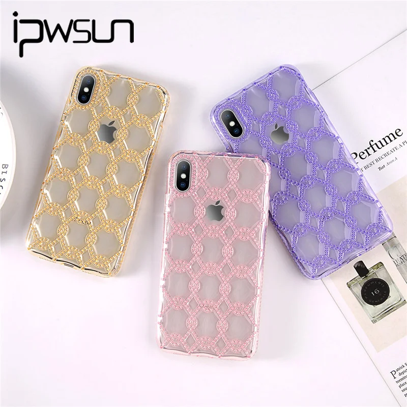 

iPWSOO Case Luxury Ultra-Thin Soft TPU Silicon Lock Catch Pattern Transparent Case Cover For iPhone XS MAX XR X 8 7 6 6S Plus