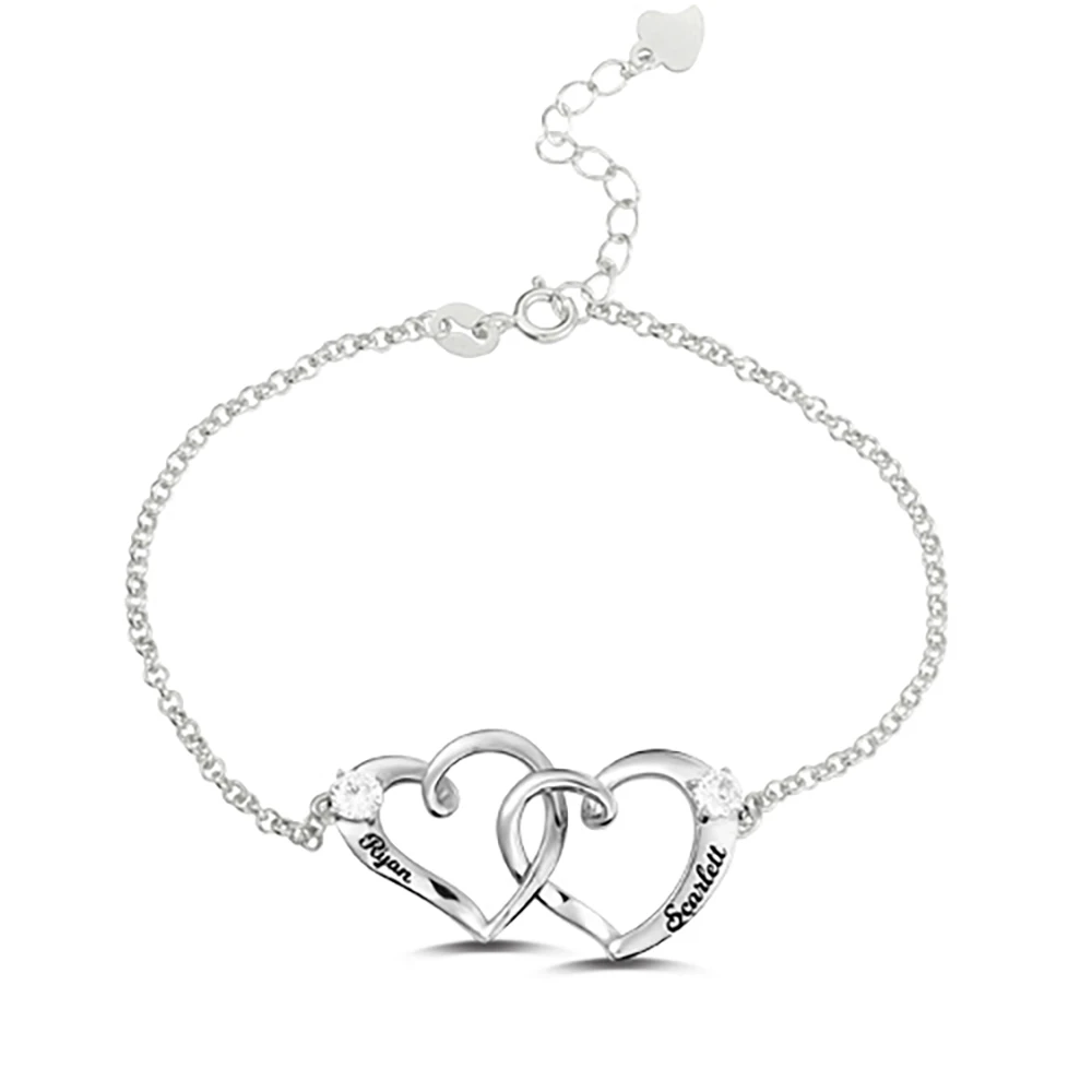 

Sweey Wholesale Custom Double Heart Two Names Engraved Women Bracelet Valentines Gifts for Ebay/Amazon/Etsy