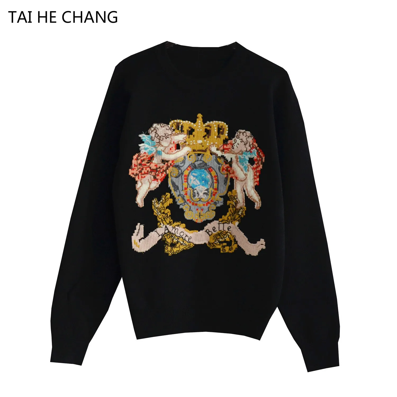 

High Quality Women Runway Sweaters New Fashion Designer Autumn and Winter Black Embroidery Knitted Pullovers Sweater