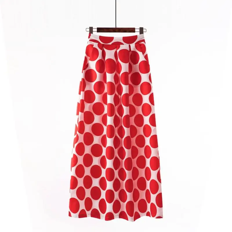 Summer Boho Elegant Casual OL Lady Women Long Skirts Retro Preppy Polka Dots Print Plus Size Aline Black Female Vintage Skirt Summer Boho Elegant Casual OL Lady Women Long Skirts Retro Preppy Polka Dots Print Plus Size Aline Black Female Vintage Skirt