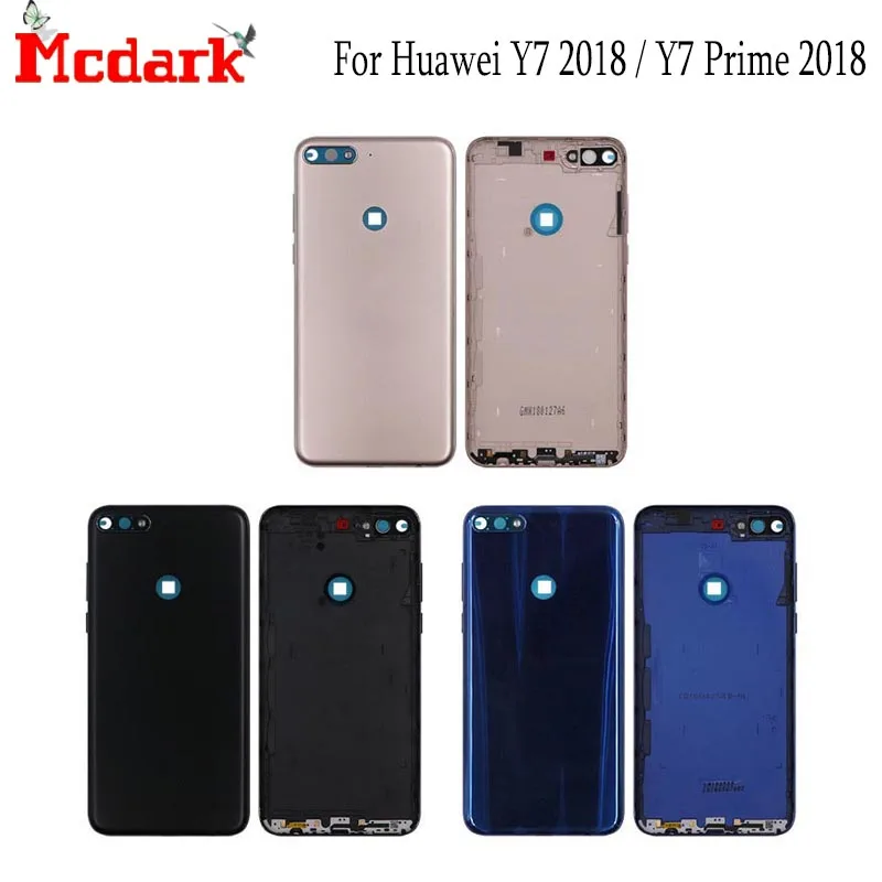 

New Back Battery Cover For Huawei Y7 2018 Replacement Back Cover with Button Glass Rear Door for Huawei Y7 Prime 2018