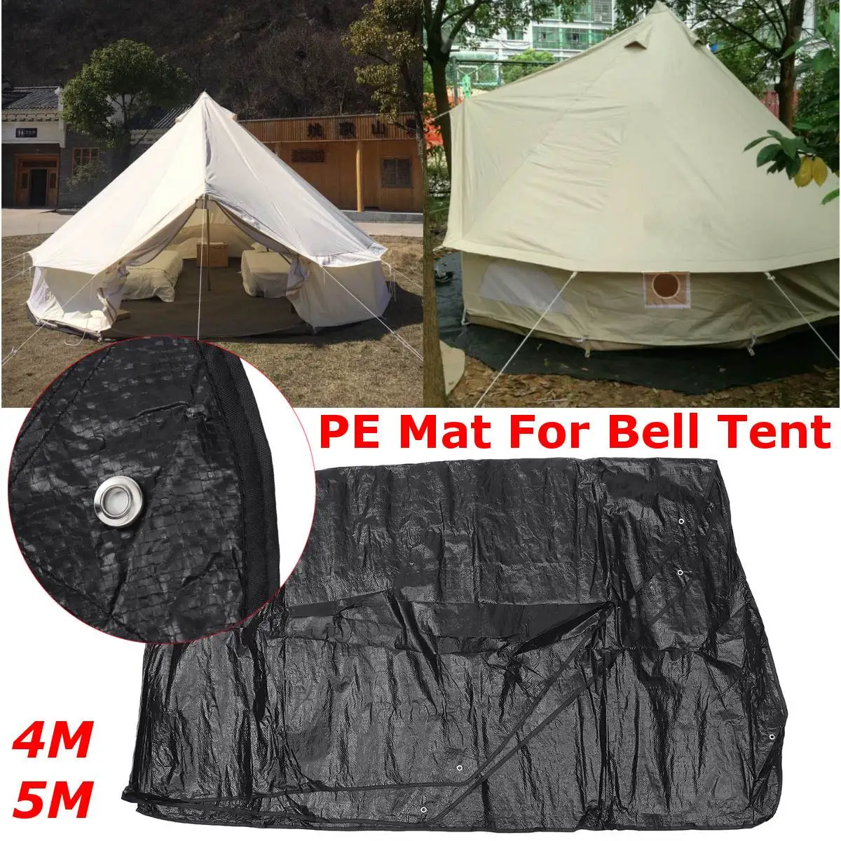 

4M/5M Black Waterproof PE Mat Carpet Large Matting Alternative Equipping For Bell Tent Outdoor Camping Hiking Tent Accessories