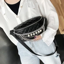 Модная женская поясная сумка с жемчужной цепочкой, водонепроницаемая сумка из искусственной кожи на ремне, Женская нагрудная сумка 6121