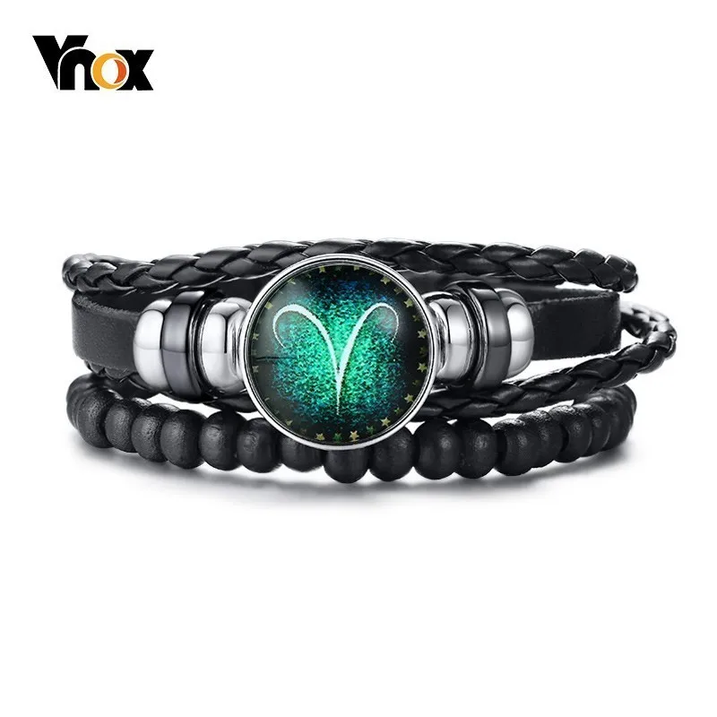 

Vnox Aries 12 Horoscope Multi-layer Leather Rope Bracelets for Men Women Gifts Vintage pulseira Jewelry