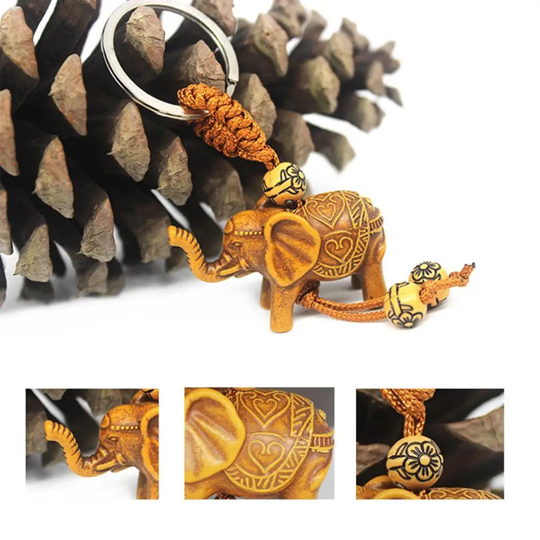 

Elephant Pendant Key Ring Vintage Bag Purse Keychain Wooden Carving Lucky Charming Jewelry Key Plastic Decoration Chain Holder