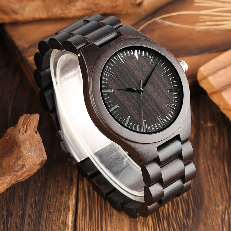 Retro Wood Watches for Men Clock Male Casual Light Ebony Wood Man Full Natural Band Quartz 4