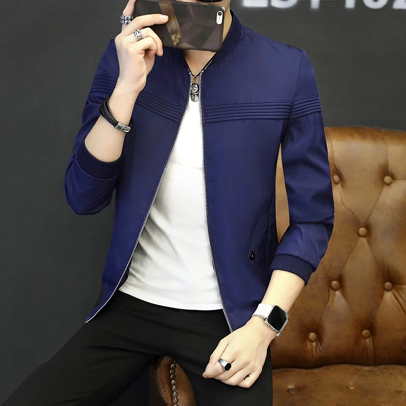 

2019 New High Quality Man's brand Jacket Fashion Slim Teens Black Gray Blue Male Jacket Plus Size M-4XL Hot Sale Christmas