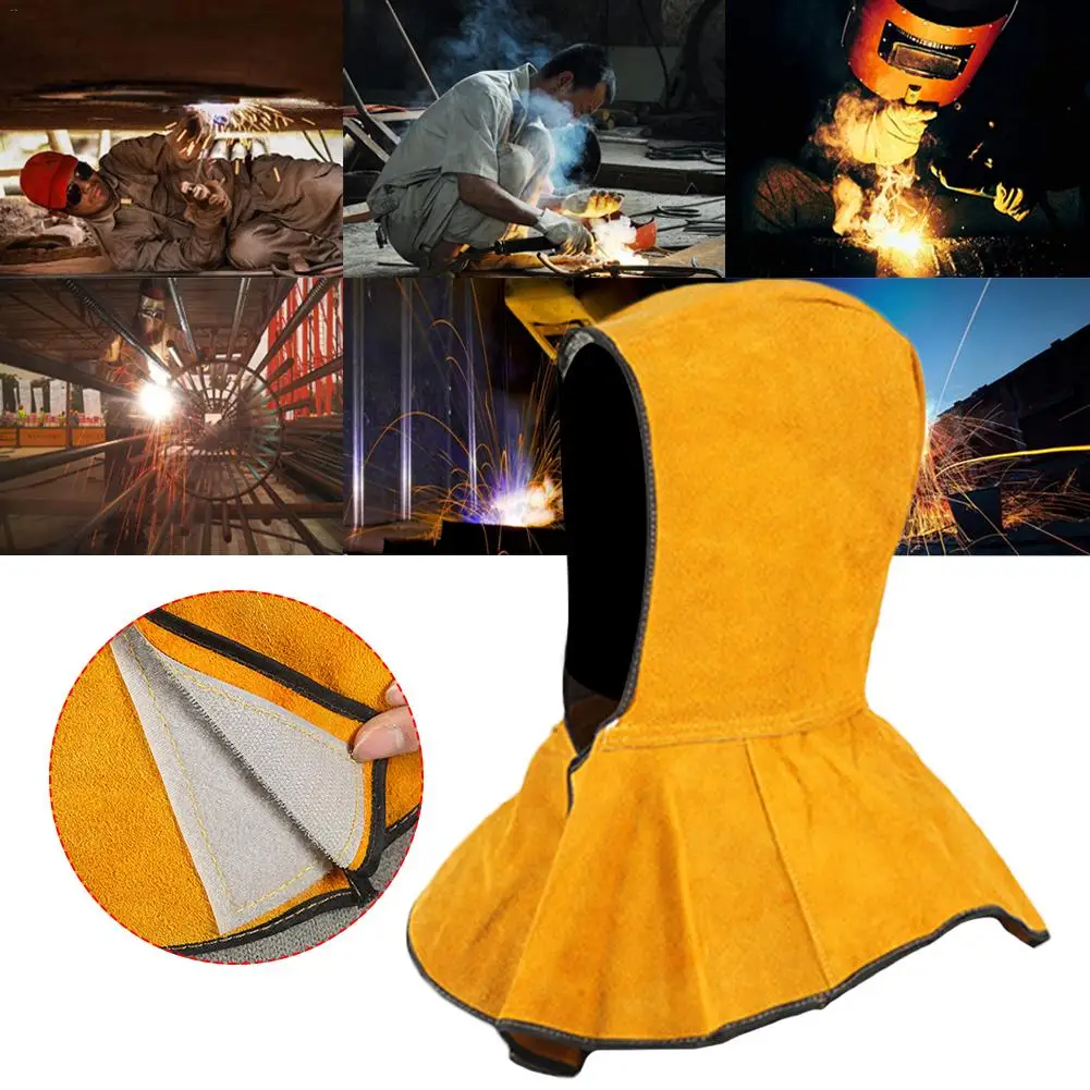 

Washable Flame Retardant Helmet Welding Neck Face Protection Leather Hood Full Protective Universal Head Neck Welder Cap
