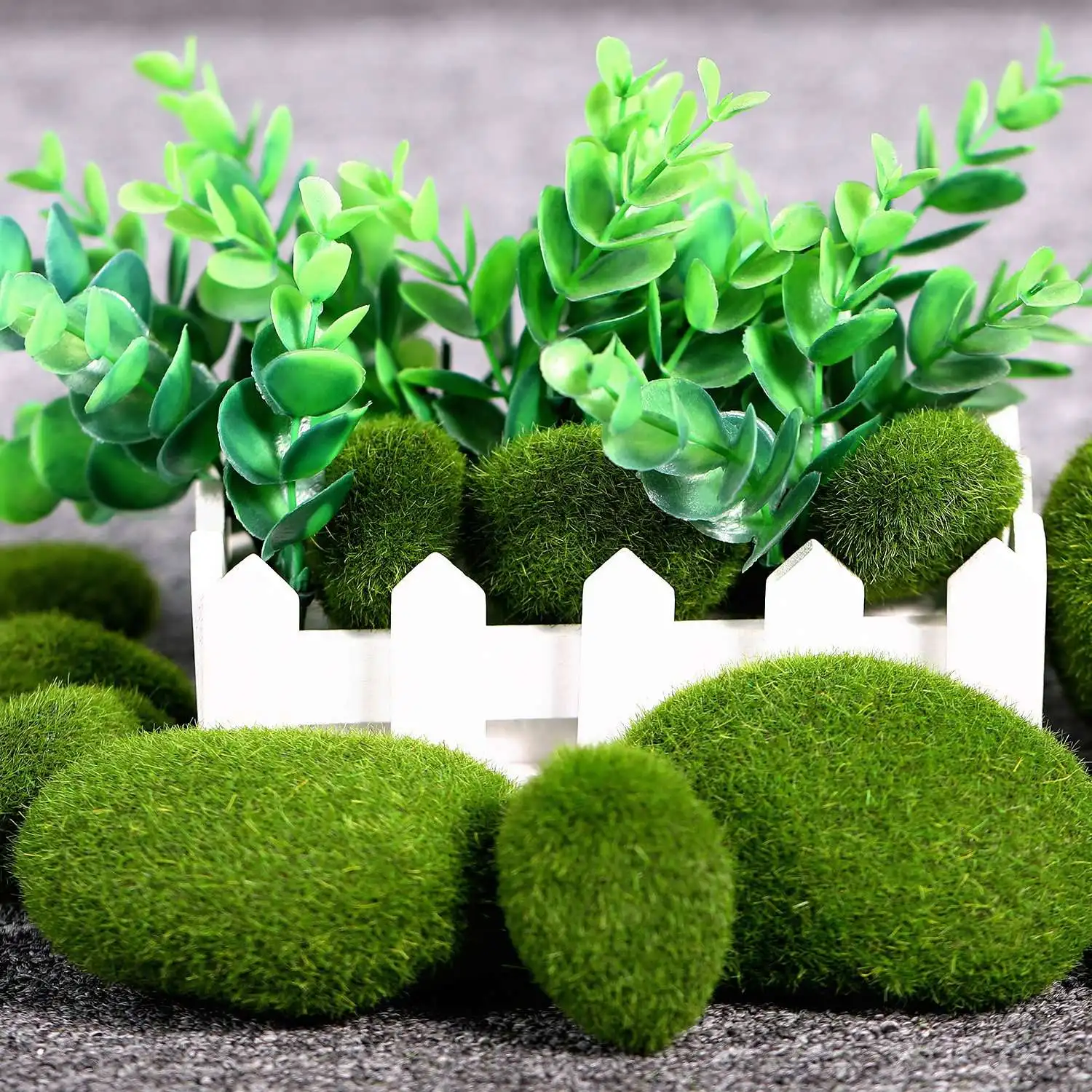 Promotion! 20 Pieces 2 Sizes Green Artificial Moss Rocks Decorative Faux Green Moss Covered Stones