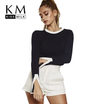 

Kissmilk Wild Color Stitching Slim Bottoming Sweater Plus Size Winter Tops Korean Style Women 3XL 4XL 5XL 6XL 7XL