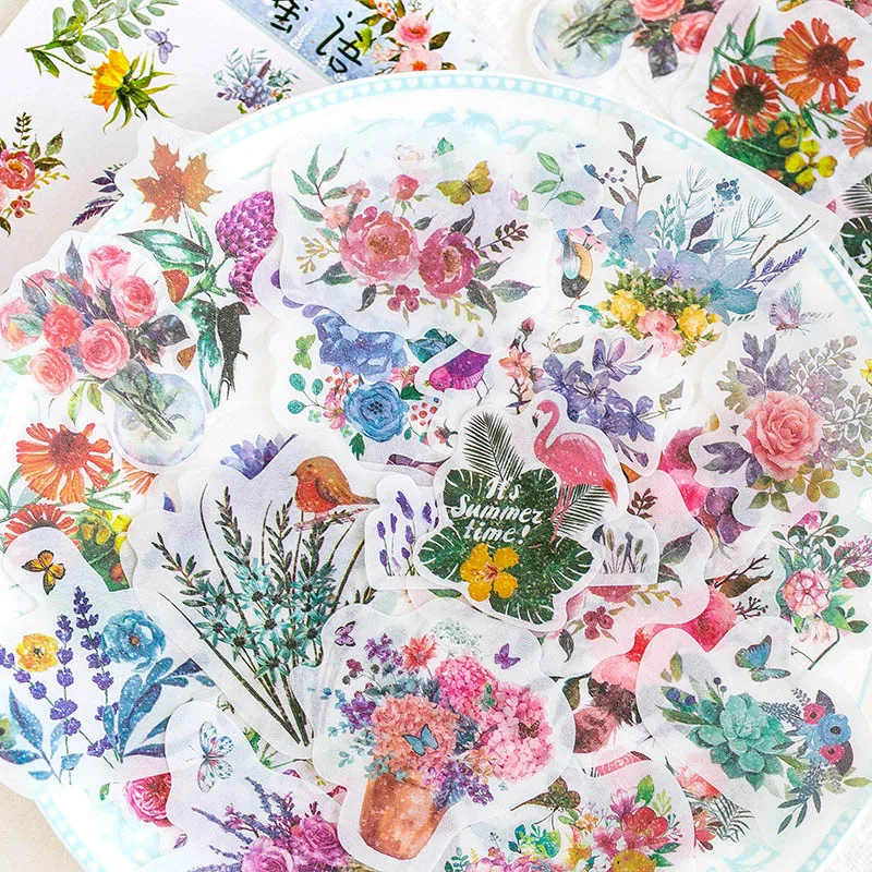 

60pcs Flowers Travel Sticekrs Cute Sea World Decorative Washi Paper Stationery Stickers Decorations Scrapbooking Diy Albums Gift