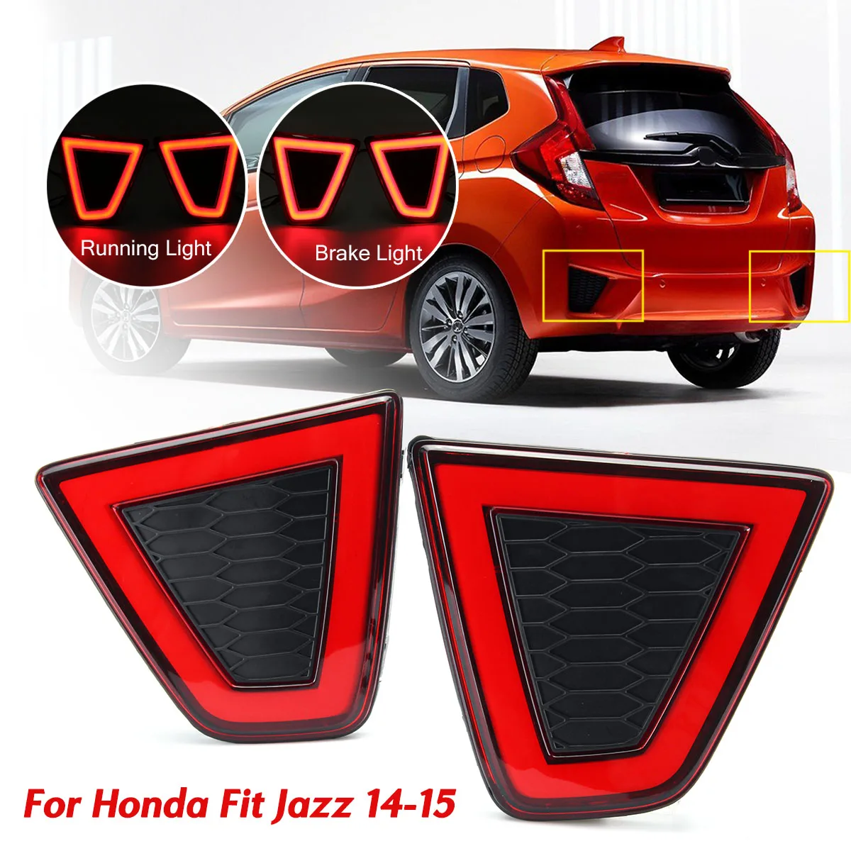 

Pair 12V LED Rear Bumper Light Fog Reverse Brake Lamp DRL For Honda Jazz 2014 2015