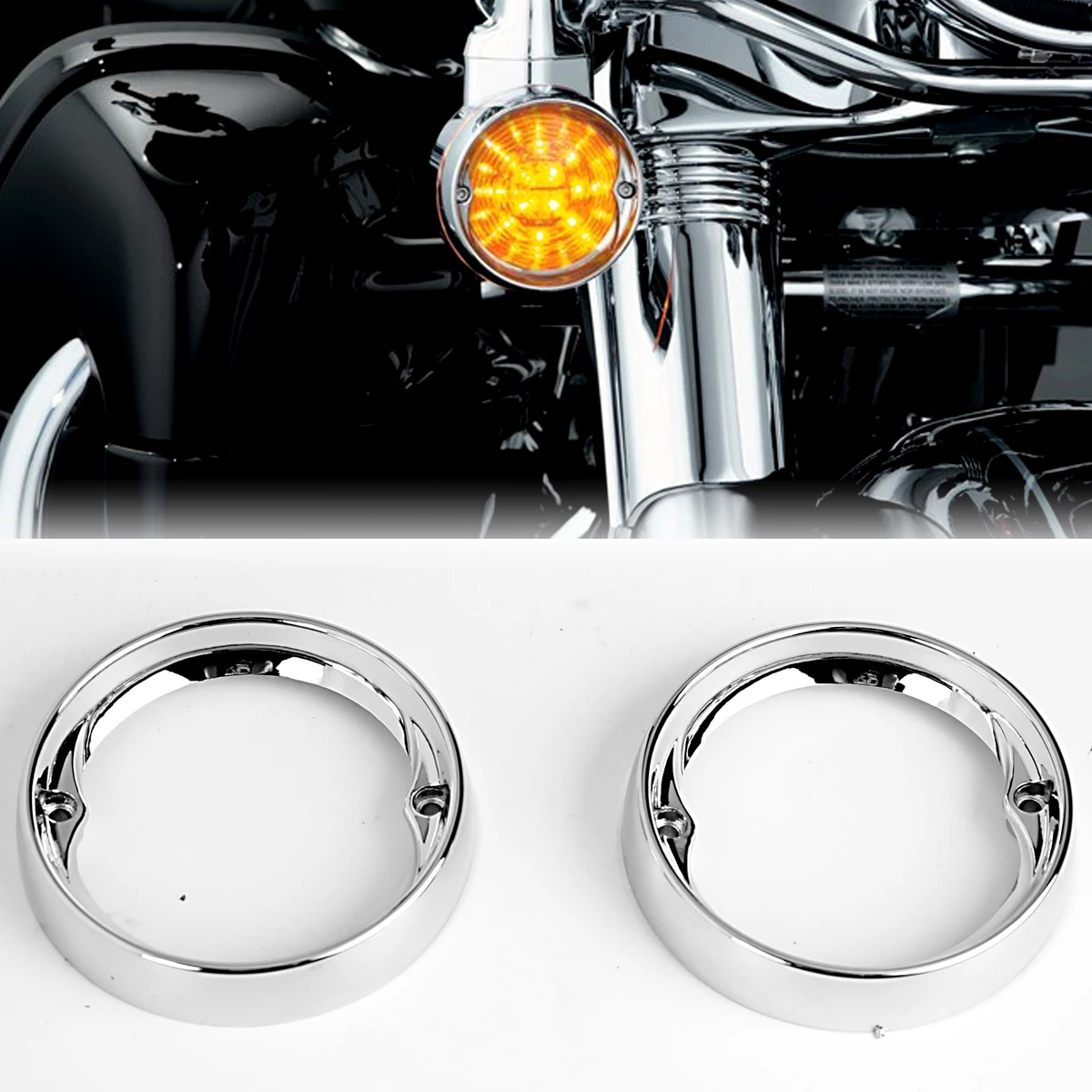 

Chrome Deep Dish Turn Signal Bezels Fit For Harley Touring Road King Road Glide