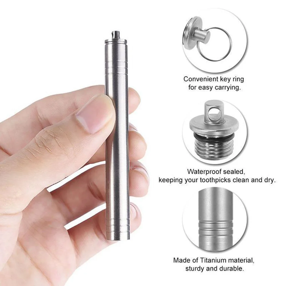 

Titanium Toothpick Holder Pocket EDC Tool Waterproof Reusable Outdoor Travel Kit