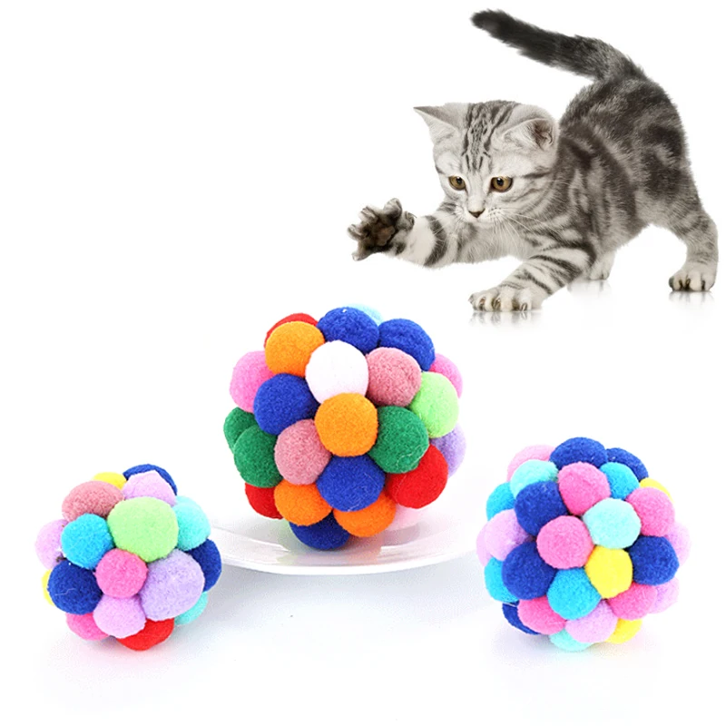 Hot Pet Cat Toy Colorful Handmade Bouncy Ball Interactive Toy Cat Plush Cat Toy Set Cat Toys Interactive Mimi Pet Supplies