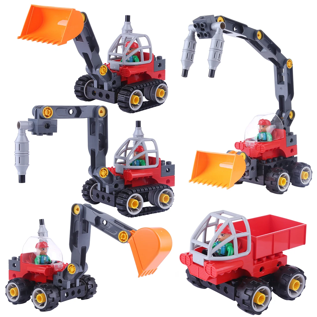 

5-in-1 Changeable Construction Vehicle Excavator Digger Dual Heads Excavator Dump Truck Bulldozer Particle Building Block Kit