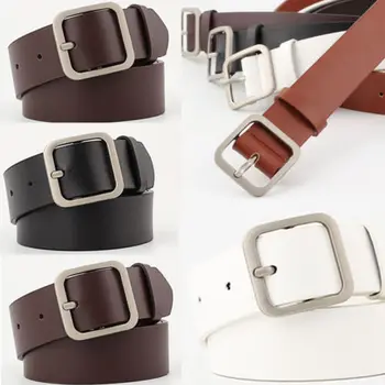 

Women Lady Classic Gold Square Buckle Waist Belt Faux Leather Jeans Solid Waistband AU
