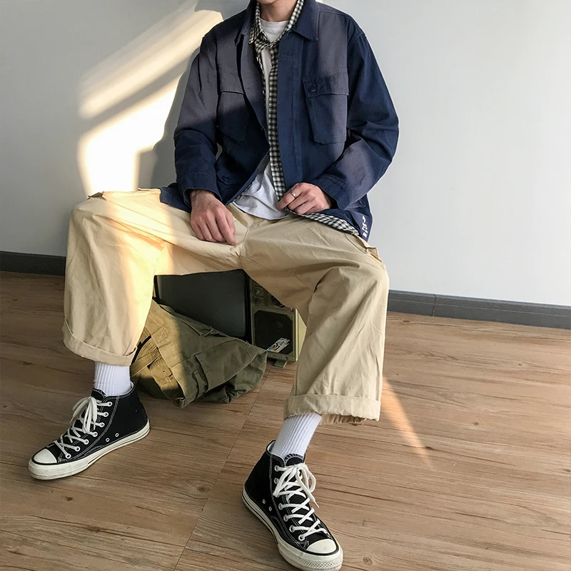 2019 Japanese Style Men's Work Clothes Streetwear Brand Bomber Jacket Fashion Male Coat Loose Grey/green/blue Windbreaker M-2XL 2019 Japanese Style Men's Work Clothes Streetwear Brand Bomber Jacket Fashion Male Coat Loose Grey/green/blue Windbreaker M-2XL