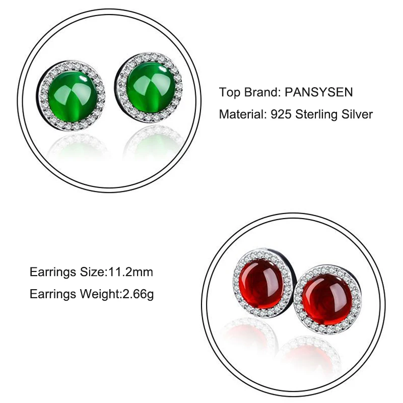 Серьги-гвоздики из натурального зеленого и красного сердолика PANSYSEN Genunie, 925 пробы, серебряные женские вечерние серьги, хорошее ювелирное изделие