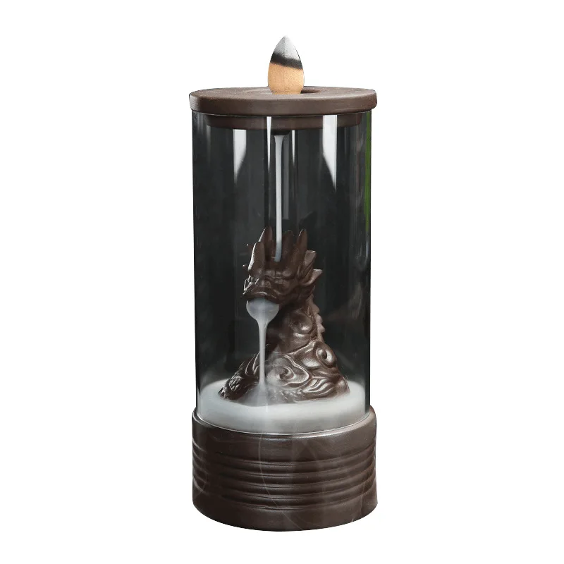 

Creative Dragon Incense Burner with Glass Box Incense Cones Holder Censer Backflow Incense Burner Use In Home Teahouse Bouddha