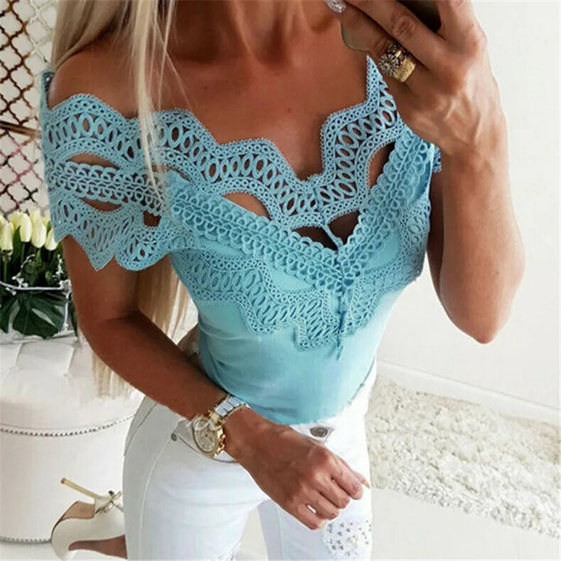 Высокое качество белые синие S XL простые футболки для женщин цветочные кружева